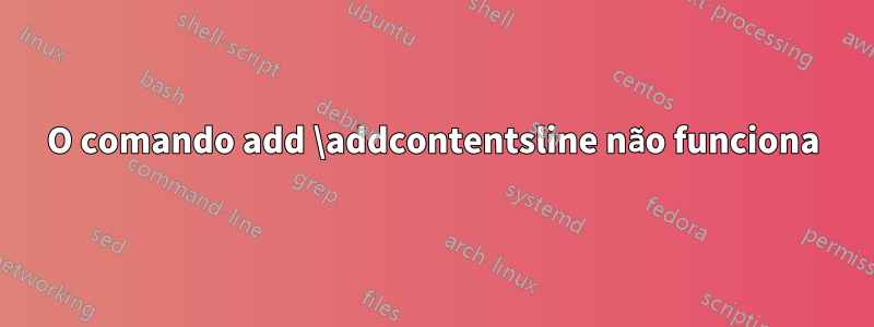 O comando add \addcontentsline não funciona