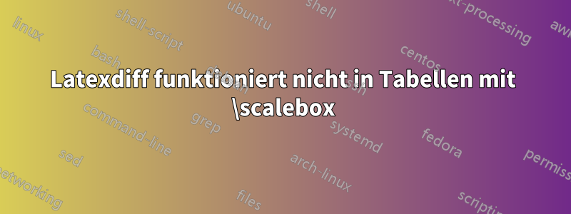 Latexdiff funktioniert nicht in Tabellen mit \scalebox