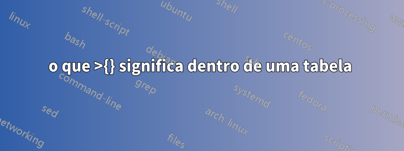 o que >{} significa dentro de uma tabela