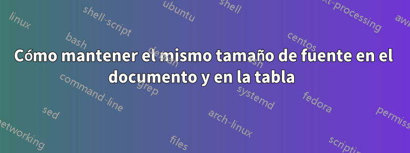 Cómo mantener el mismo tamaño de fuente en el documento y en la tabla 