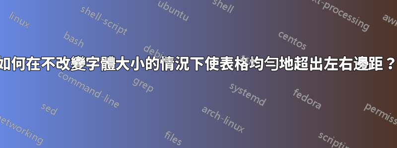 如何在不改變字體大小的情況下使表格均勻地超出左右邊距？