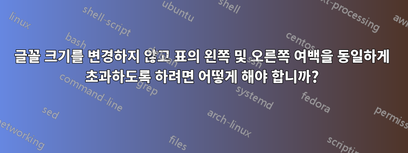 글꼴 크기를 변경하지 않고 표의 왼쪽 및 오른쪽 여백을 동일하게 초과하도록 하려면 어떻게 해야 합니까?