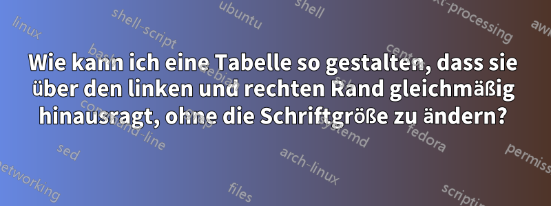 Wie kann ich eine Tabelle so gestalten, dass sie über den linken und rechten Rand gleichmäßig hinausragt, ohne die Schriftgröße zu ändern?