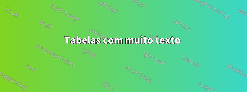 Tabelas com muito texto