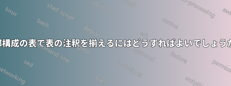 3 部構成の表で表の注釈を揃えるにはどうすればよいでしょうか