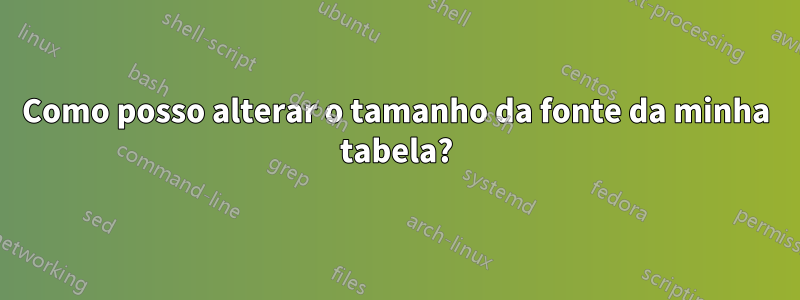 Como posso alterar o tamanho da fonte da minha tabela?