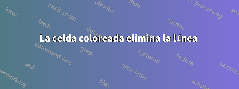 La celda coloreada elimina la línea