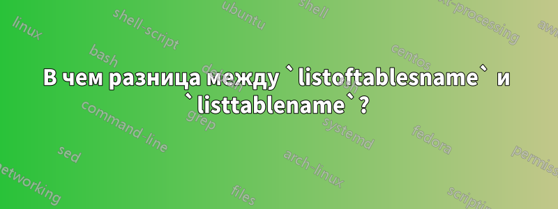 В чем разница между `listoftablesname` и `listtablename`?