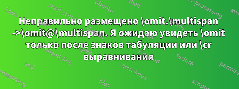 Неправильно размещено \omit.\multispan ->\omit@\multispan. Я ожидаю увидеть \omit только после знаков табуляции или \cr выравнивания