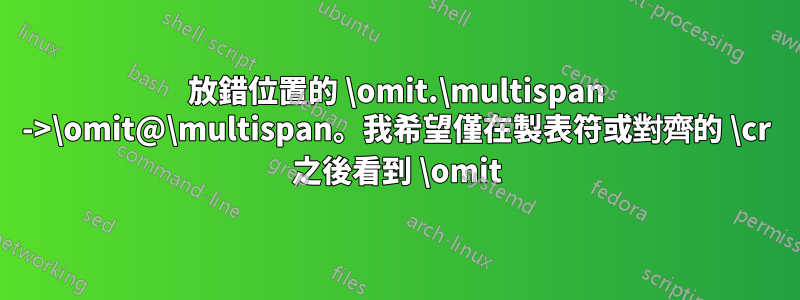 放錯位置的 \omit.\multispan ->\omit@\multispan。我希望僅在製表符或對齊的 \cr 之後看到 \omit