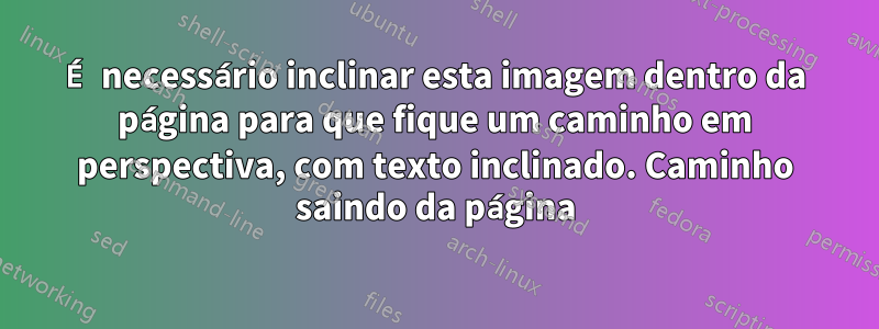 É necessário inclinar esta imagem dentro da página para que fique um caminho em perspectiva, com texto inclinado. Caminho saindo da página