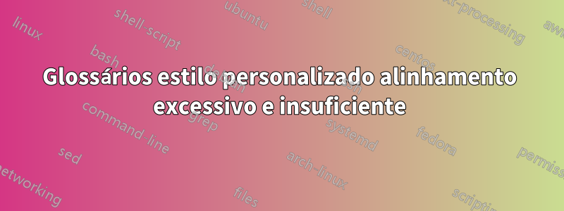 Glossários estilo personalizado alinhamento excessivo e insuficiente