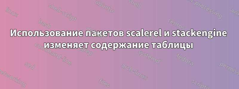 Использование пакетов scalerel и stackengine изменяет содержание таблицы