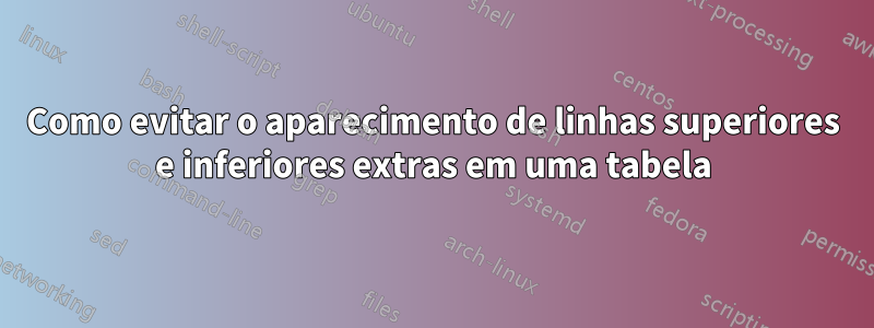 Como evitar o aparecimento de linhas superiores e inferiores extras em uma tabela