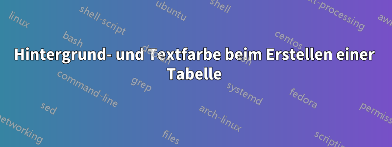 Hintergrund- und Textfarbe beim Erstellen einer Tabelle