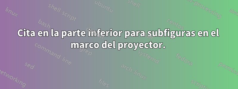 Cita en la parte inferior para subfiguras en el marco del proyector.