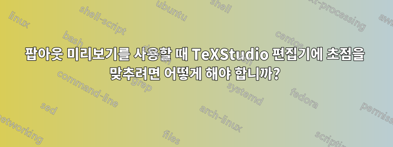 팝아웃 미리보기를 사용할 때 TeXStudio 편집기에 초점을 맞추려면 어떻게 해야 합니까?