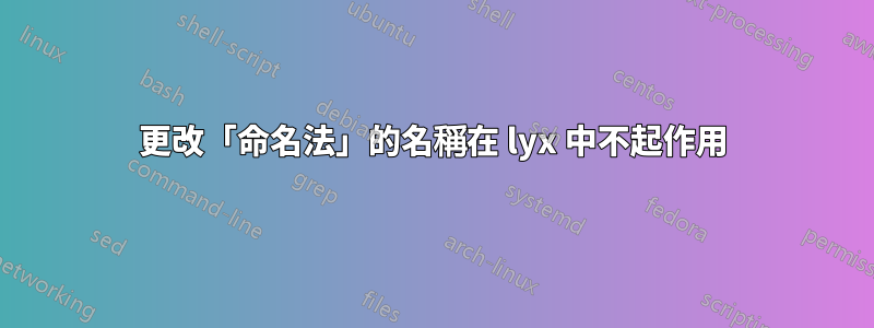 更改「命名法」的名稱在 lyx 中不起作用