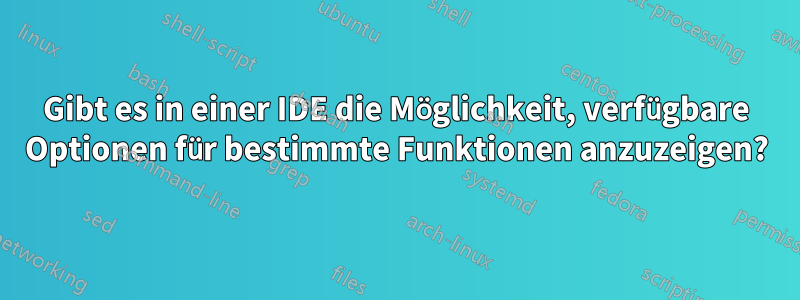 Gibt es in einer IDE die Möglichkeit, verfügbare Optionen für bestimmte Funktionen anzuzeigen?