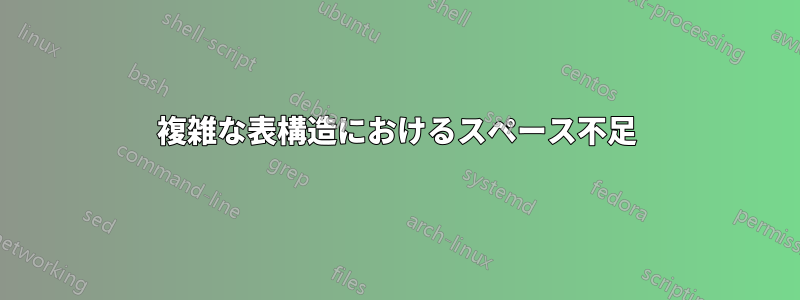 複雑な表構造におけるスペース不足