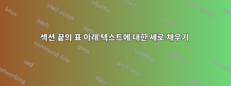 섹션 끝의 표 아래 텍스트에 대한 세로 채우기