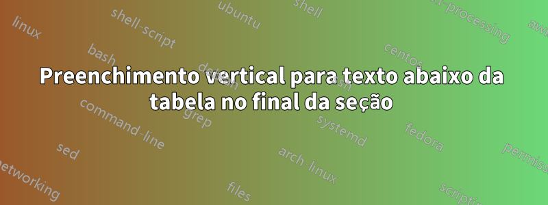 Preenchimento vertical para texto abaixo da tabela no final da seção