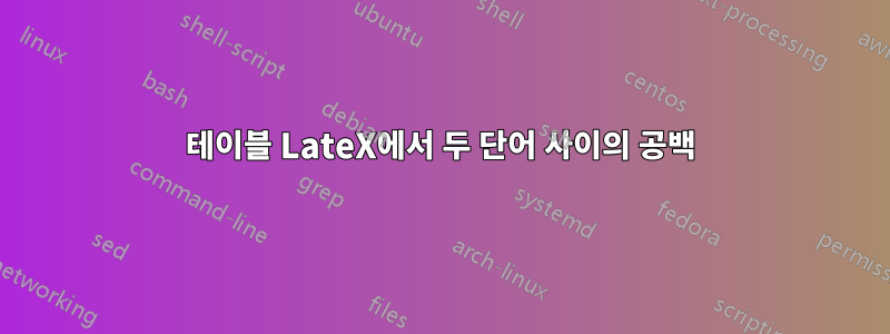 테이블 LateX에서 두 단어 사이의 공백