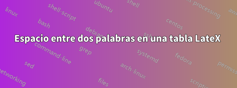 Espacio entre dos palabras en una tabla LateX