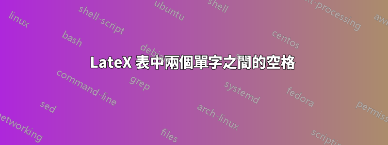 LateX 表中兩個單字之間的空格