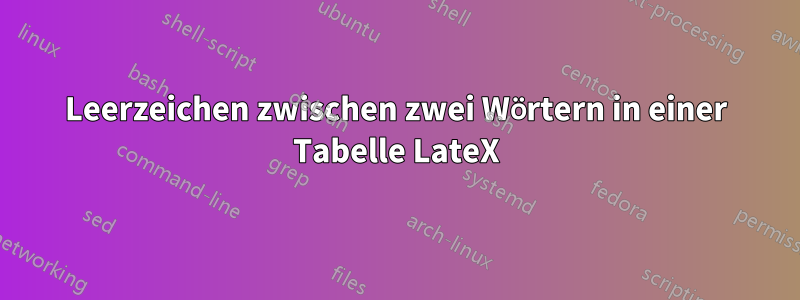 Leerzeichen zwischen zwei Wörtern in einer Tabelle LateX