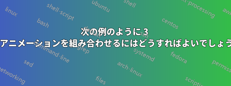 次の例のように 3 つのアニメーションを組み合わせるにはどうすればよいでしょうか?