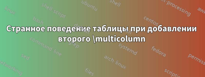 Странное поведение таблицы при добавлении второго \multicolumn