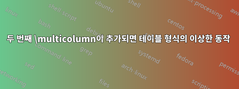 두 번째 \multicolumn이 추가되면 테이블 형식의 이상한 동작