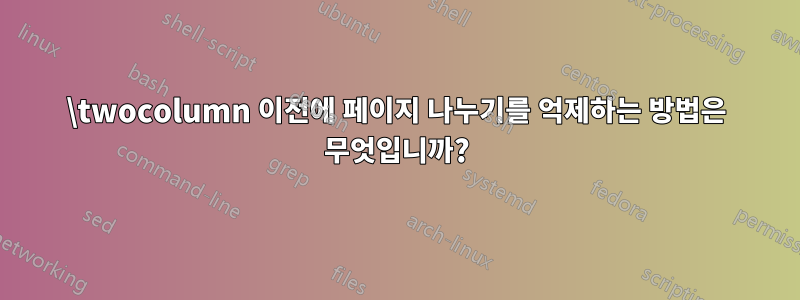 \twocolumn 이전에 페이지 나누기를 억제하는 방법은 무엇입니까?