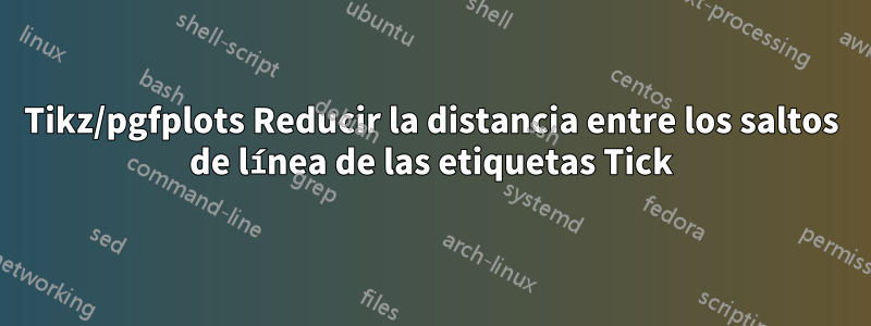 Tikz/pgfplots Reducir la distancia entre los saltos de línea de las etiquetas Tick