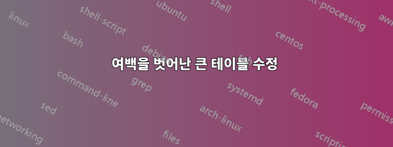 여백을 벗어난 큰 테이블 수정