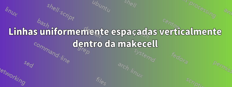 Linhas uniformemente espaçadas verticalmente dentro da makecell