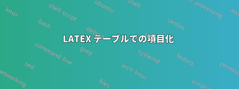 LATEX テーブルでの項目化