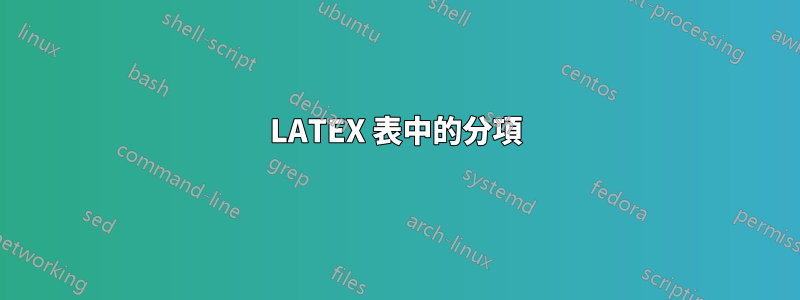 LATEX 表中的分項