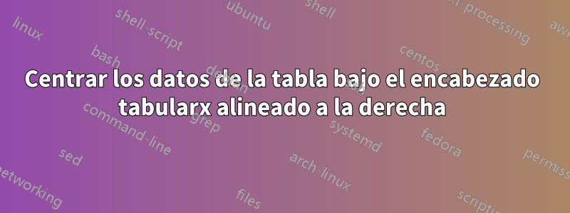 Centrar los datos de la tabla bajo el encabezado tabularx alineado a la derecha