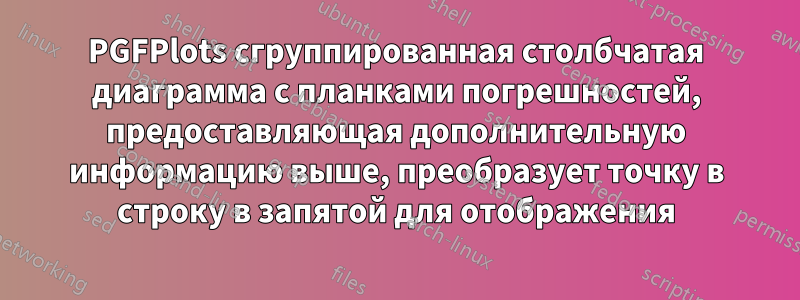 PGFPlots сгруппированная столбчатая диаграмма с планками погрешностей, предоставляющая дополнительную информацию выше, преобразует точку в строку в запятой для отображения