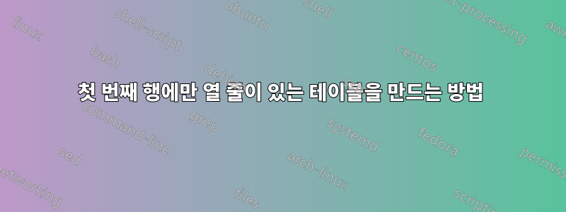 첫 번째 행에만 열 줄이 있는 테이블을 만드는 방법