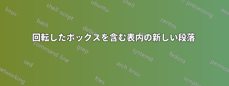 回転したボックスを含む表内の新しい段落