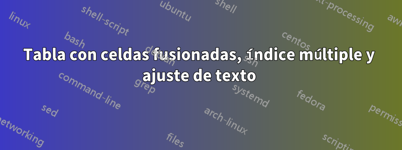 Tabla con celdas fusionadas, índice múltiple y ajuste de texto