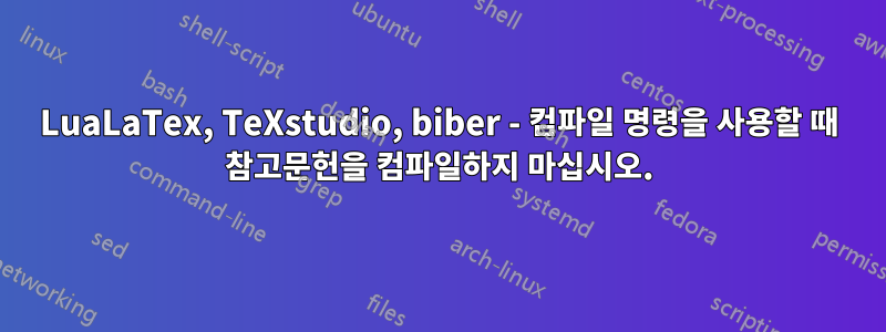 LuaLaTex, TeXstudio, biber - 컴파일 명령을 사용할 때 참고문헌을 컴파일하지 마십시오.