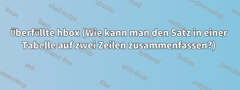Überfüllte hbox (Wie kann man den Satz in einer Tabelle auf zwei Zeilen zusammenfassen?)