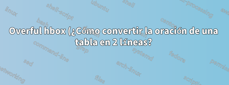 Overful hbox (¿Cómo convertir la oración de una tabla en 2 líneas?)