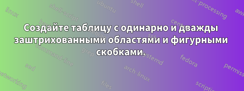 Создайте таблицу с одинарно и дважды заштрихованными областями и фигурными скобками.