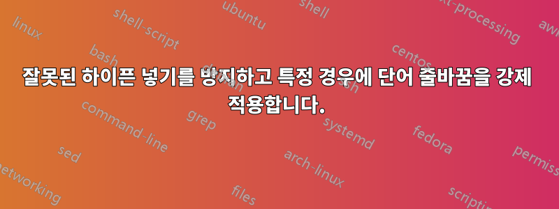 잘못된 하이픈 넣기를 방지하고 특정 경우에 단어 줄바꿈을 강제 적용합니다.
