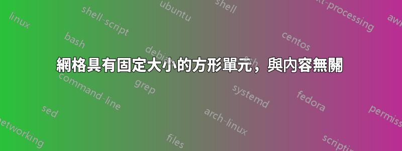 網格具有固定大小的方形單元，與內容無關